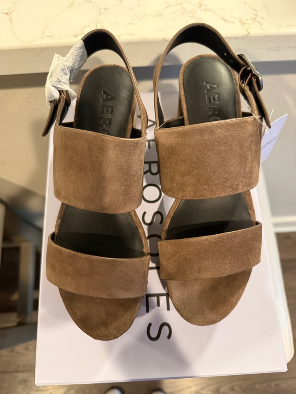 AEROSOLES Camera Java Suede Platform Wedge Sandal with Buckle - Picture 2 of 10